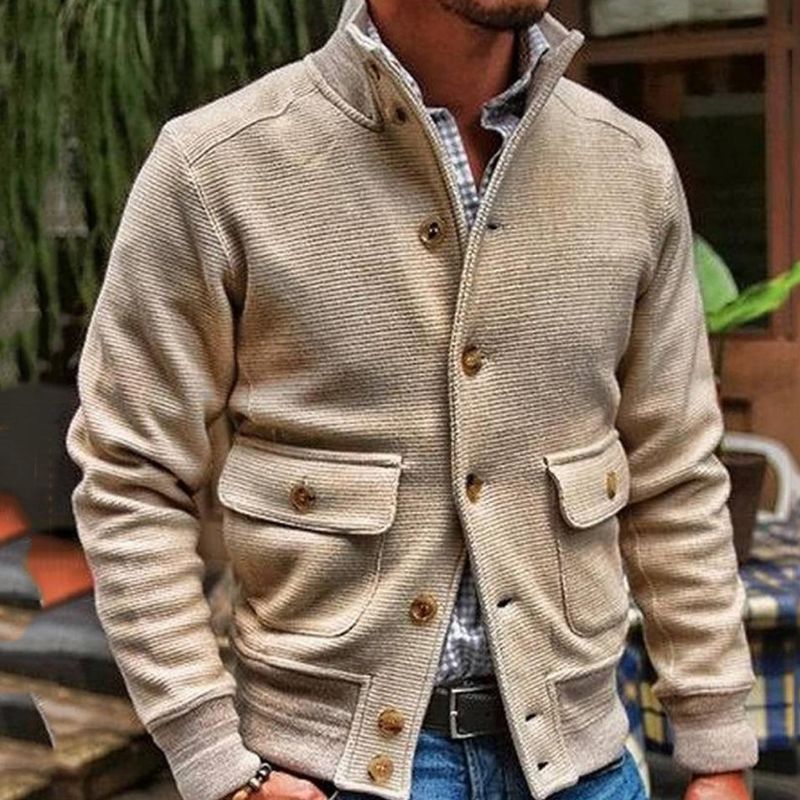 Herren Stehkragen Unifarbene Jacke, stilvolle Jacke ideal für herbstliche und winterliche Anlässe